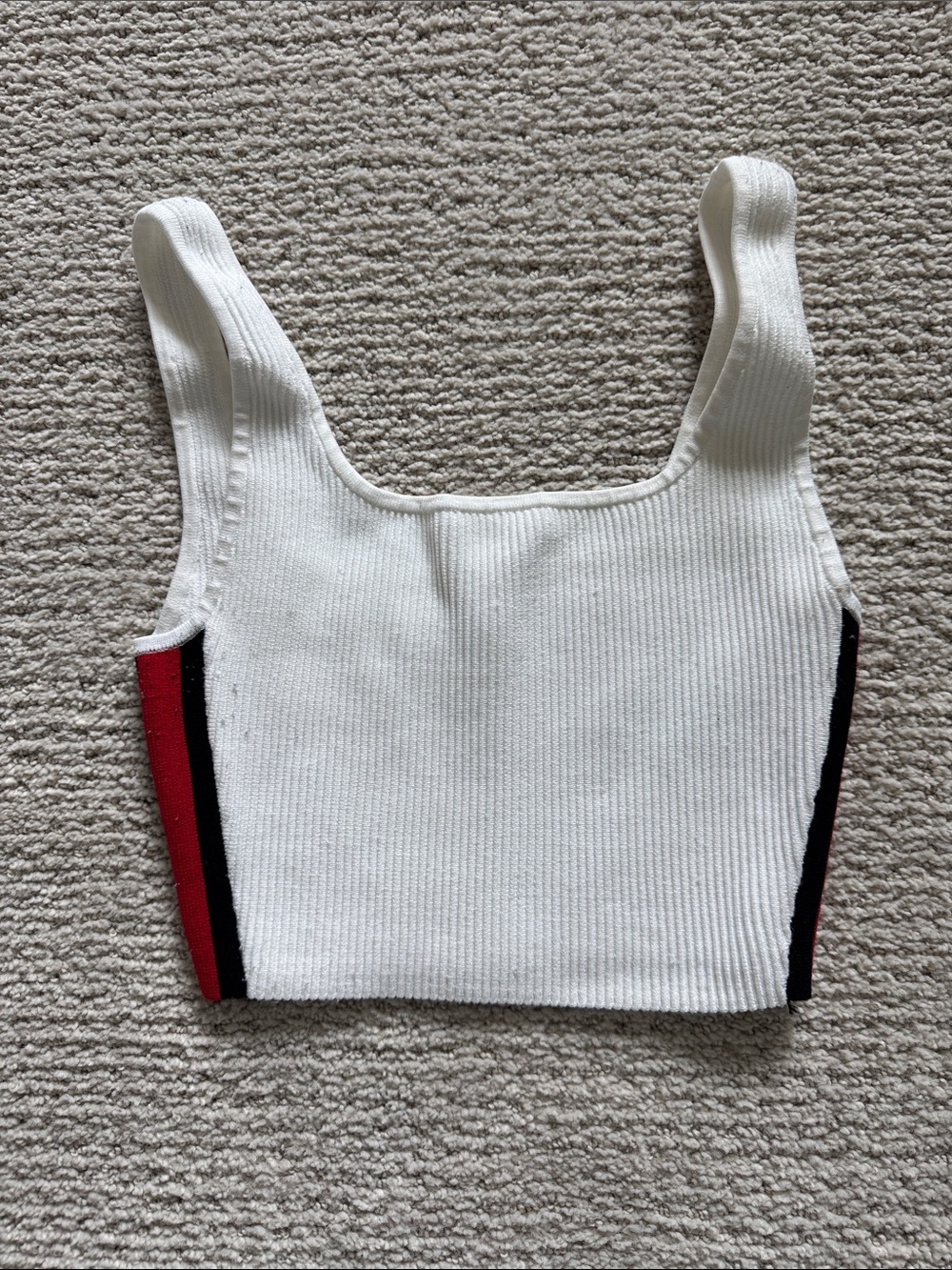 Babaton White Ribbed Crop Tank with Red & Black Side Panels